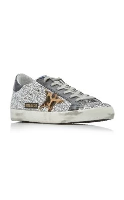 Golden Goose Superstar Glitter Leather Sneakers -Lady Fashion Store golden goose silver superstar all over glitter with leo star sneaker 3