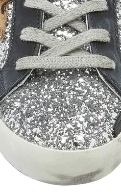 Golden Goose Superstar Glitter Leather Sneakers -Lady Fashion Store golden goose silver superstar all over glitter with leo star sneaker 4