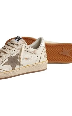 Golden Goose Ballstar Leather Sneakers -Lady Fashion Store golden goose white ballstar vintage leather upper and spur suede star laminated heel 3