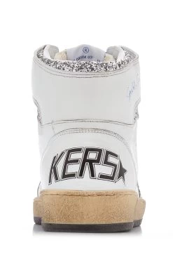 Golden Goose Sky Star Glitter-Embellished Leather Sneakers -Lady Fashion Store golden goose white sky star glitter embellished leather sneakers 2