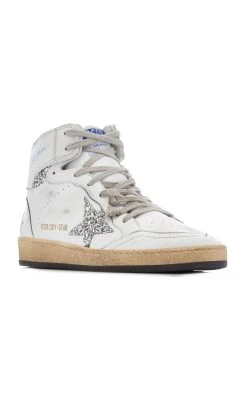 Golden Goose Sky Star Glitter-Embellished Leather Sneakers -Lady Fashion Store golden goose white sky star glitter embellished leather sneakers 3