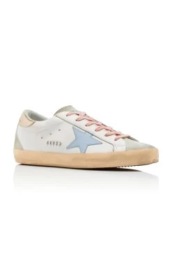 Golden Goose Super-Star Leather Sneakers -Lady Fashion Store golden goose white super star leather upper and star suede toe and spur laminated heel metal lettering 3