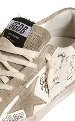 Golden Goose Super-Star Printed Suede And Leather Sneakers -Lady Fashion Store golden goose white super star nappa upper with journey print suede star and heel 4