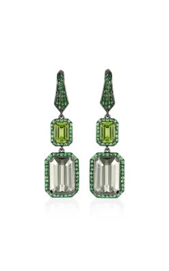 One Of A Kind Peridot & Prasiolite Emerald Cut Earrings With Tsavorites