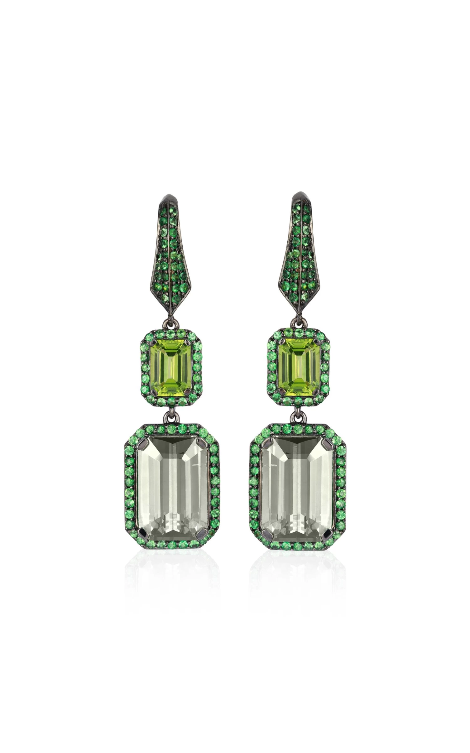 One Of A Kind Peridot & Prasiolite Emerald Cut Earrings With Tsavorites 3 One Of A Kind Peridot & Prasiolite Emerald Cut Earrings With Tsavorites