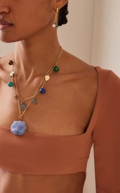 18K Yellow Gold, Chalcedony, And Citrine Owl Necklace