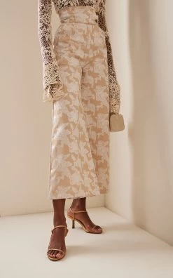 High-Waisted Jacquard Wide-Leg Pants -Lady Fashion Store house of aama neutral high waisted jacquard wide leg pants 1