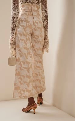 High-Waisted Jacquard Wide-Leg Pants -Lady Fashion Store house of aama neutral high waisted jacquard wide leg pants 2