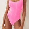 Square-Neck Seersucker One-Piece Swimsuit -Lady Fashion Store hunza g pink square neck one piece