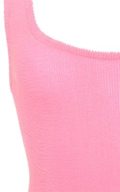 Square-Neck Seersucker One-Piece Swimsuit -Lady Fashion Store hunza g pink square neck one piece 2