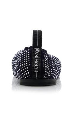 JW Anderson Crystal-Studded Denim Ballet Flats -Lady Fashion Store j w anderson blue ballerina denim studded 2