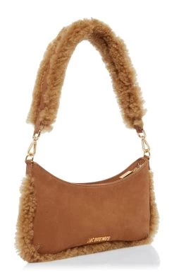 Jacquemus Le Bisou Doux Shearling-Trimmed Suede Bag -Lady Fashion Store jacquemus brown le bisou doux 1