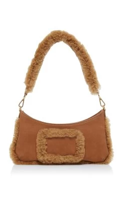Jacquemus Le Bisou Doux Shearling-Trimmed Suede Bag -Lady Fashion Store jacquemus brown le bisou doux 2