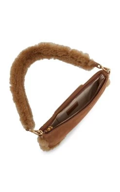 Jacquemus Le Bisou Doux Shearling-Trimmed Suede Bag -Lady Fashion Store jacquemus brown le bisou doux 3