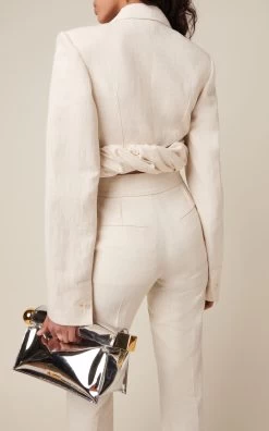 Jacquemus Croissant Cropped Linen-Blend Jacket -Lady Fashion Store jacquemus ivory la veste croissant 2