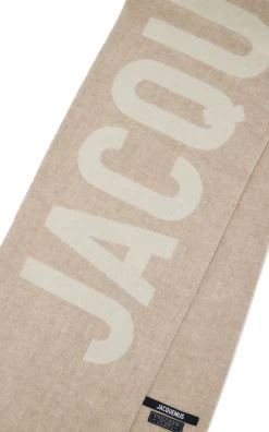 Jacquemus Logo Wool Scarf -Lady Fashion Store jacquemus neutral logo wool scarf 3