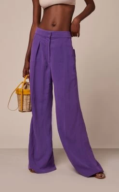 Jacquemus Banha Pleated Twill Wide-Leg Pants -Lady Fashion Store jacquemus purple le pantalon banha 1