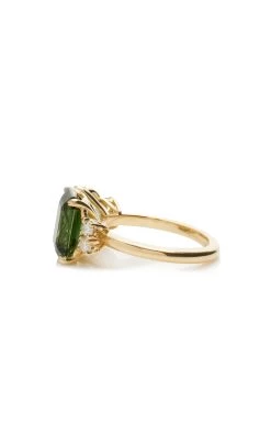 18K Yellow Gold Tourmaline Ring -Lady Fashion Store jamie wolf green 18k yellow gold green tourmaline emerald cut and light green tourmaline pear shape ring with diamonds 2