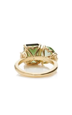 18K Yellow Gold Tourmaline Ring -Lady Fashion Store jamie wolf green 18k yellow gold green tourmaline emerald cut and light green tourmaline pear shape ring with diamonds 3