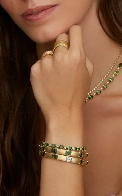 18K Yellow Gold Green Tourmaline And Diamond Bracelet