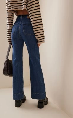 St Monica Stretch High-Rise Flared-Leg Jeans 8 St Monica Stretch High-Rise Flared-Leg Jeans -Lady Fashion Store jeanerica dark wash st monica stretch high rise wide leg jeans 2
