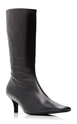 Jil Sander Leather Ankle Boots -Lady Fashion Store jil sander black kid goat leather mid boot 3