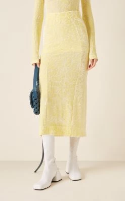 Jil Sander Stretch Velvet Midi Skirt -Lady Fashion Store jil sander yellow stretch velvet midi skirt 1