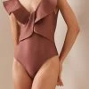 JOHANNA ORTIZ Golden Beaches Ruffled One-Piece Swimsuit -Lady Fashion Store johanna ortiz brown golden beaches ruffled one piece swimsuit