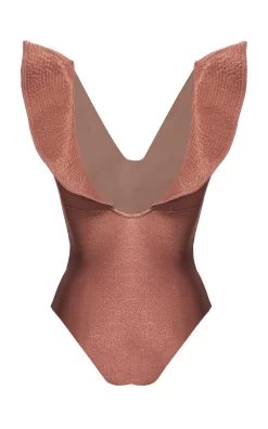 JOHANNA ORTIZ Golden Beaches Ruffled One-Piece Swimsuit -Lady Fashion Store johanna ortiz brown golden beaches ruffled one piece swimsuit 5