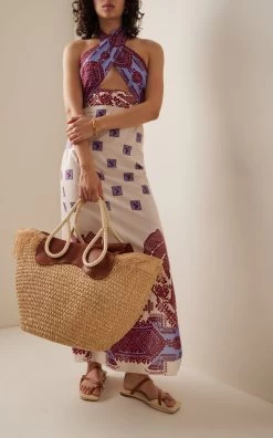 JOHANNA ORTIZ Leather-Trimmed Palm Tote Bag