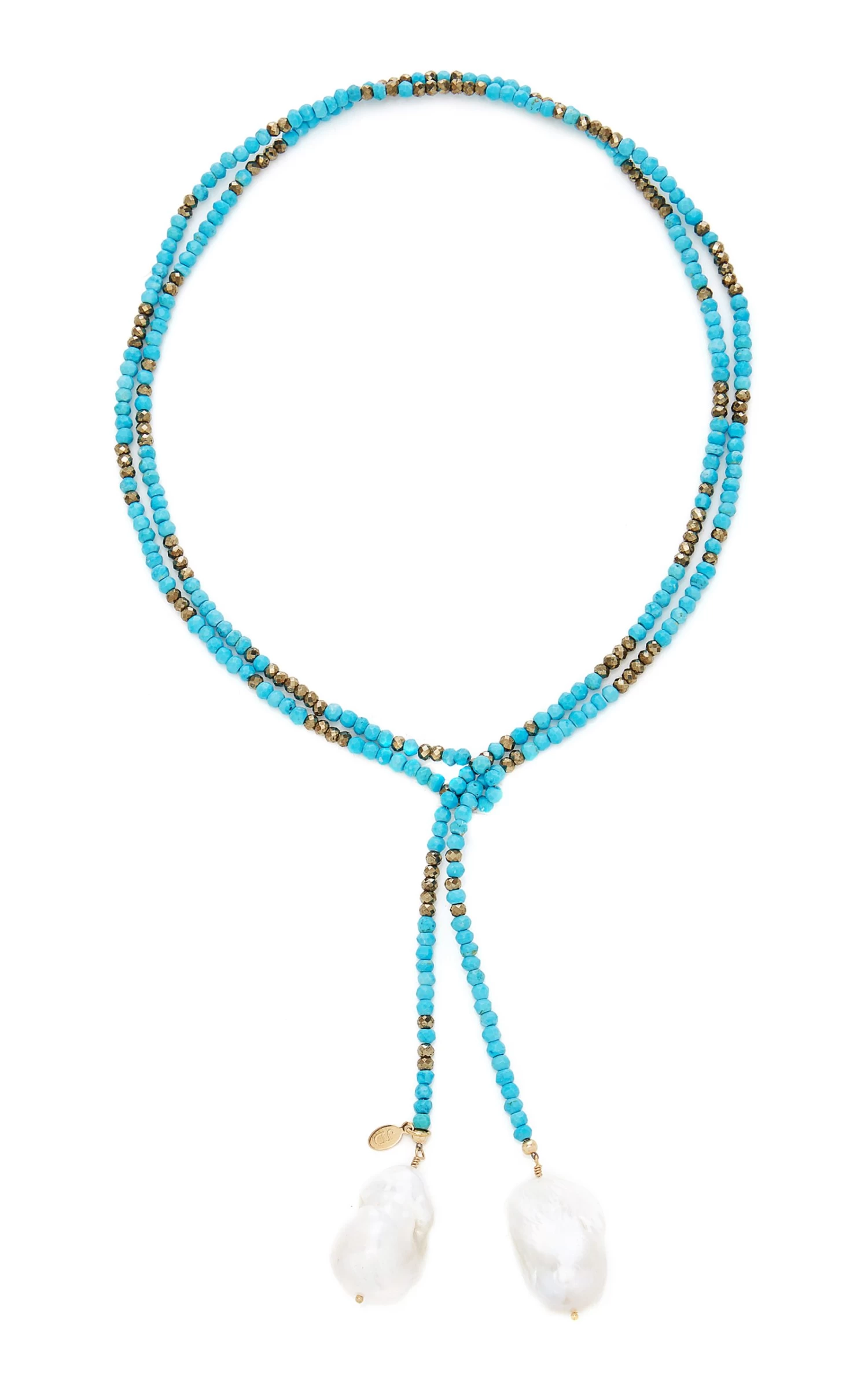 Gold-Filled, Turquoise, Pyrite And Pearl Necklace 3 Gold-Filled, Turquoise, Pyrite And Pearl Necklace
