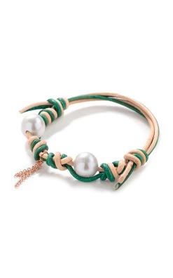 18k Rose Gold Rainforest Flower & Chain Leather Bracelet