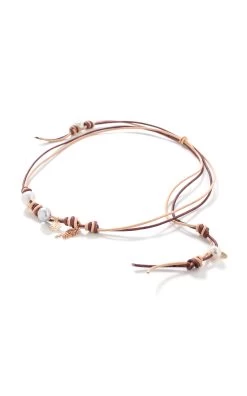 18k Rose Gold-Filled Desert Sand Flower & Chain Leather Necklace