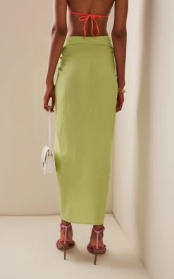 Denver Fringed Cotton Sarong -Lady Fashion Store jonathan simkhai green denver solid coverup sarong skirt 2