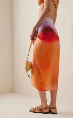 Makai Printed Nylon Midi Wrap Skirt -Lady Fashion Store jonathan simkhai multi makai nylon printed cover ups pareo 2