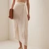Makai Fringed Cotton Maxi Wrap Skirt -Lady Fashion Store jonathan simkhai neutral makai solid cover ups sarong skirt