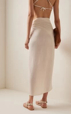 Makai Fringed Cotton Maxi Wrap Skirt -Lady Fashion Store jonathan simkhai neutral makai solid cover ups sarong skirt 2