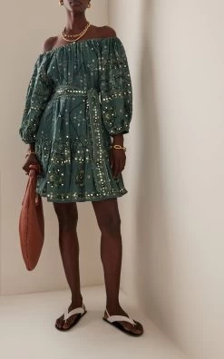 Mosaic Off-The-Shoulder Cotton Mini Dress -Lady Fashion Store juliet dunn green mosaic off the shoulder cotton mini dress 1