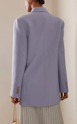 Balton Double-Breasted Wool-Blend Jacket -Lady Fashion Store khaite blue balton double breasted wool blend jacket 2