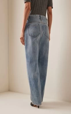 Martin Distressed Rigid High-Rise Straight-Leg Jeans -Lady Fashion Store khaite light wash martin jean 2