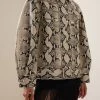 Tania Snake-Effect Leather Bomber Jacket -Lady Fashion Store khaite neutral tania snake effect leather bomber jacket