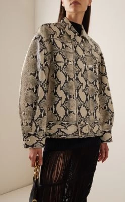 Tania Snake-Effect Leather Bomber Jacket
