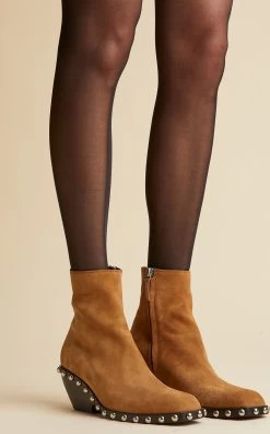 Hooper Suede Ankle Boots -Lady Fashion Store khaite tan hooper suede ankle boots 4