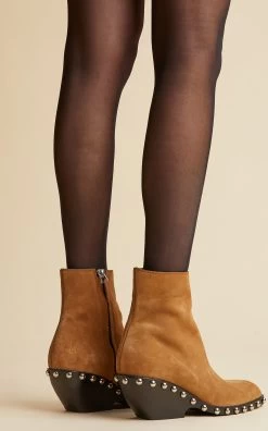 Hooper Suede Ankle Boots -Lady Fashion Store khaite tan hooper suede ankle boots 5