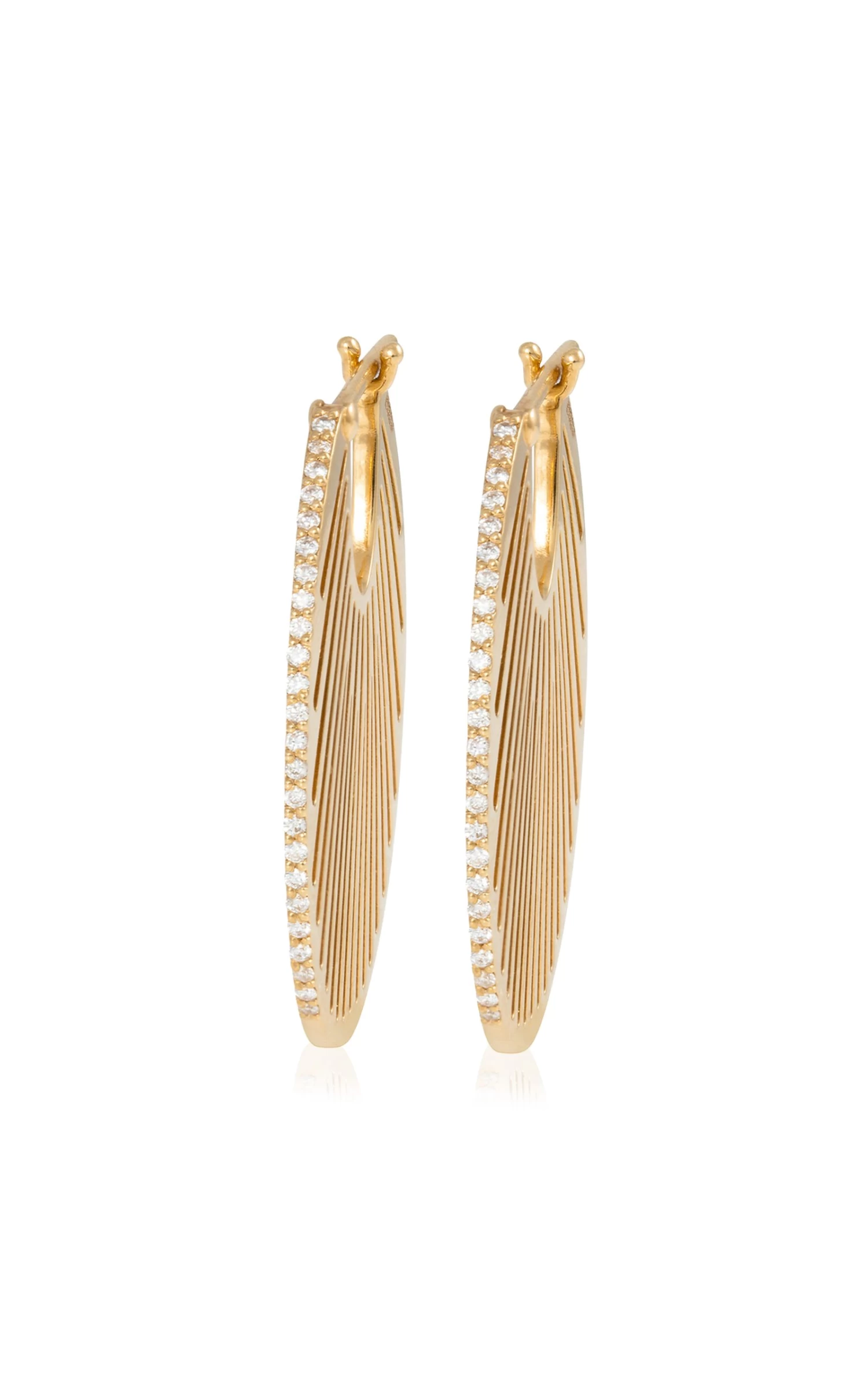 Flat Ray 18K Yellow Gold Diamond Hoop Earrings 3 Flat Ray 18K Yellow Gold Diamond Hoop Earrings