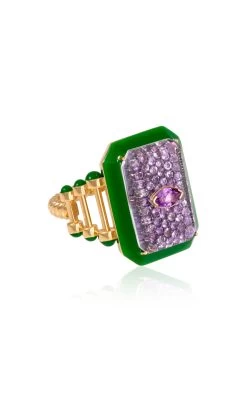 Moments In Lilac Roller 18K Yellow Gold Amethyst, Emerald, Ruby Ring