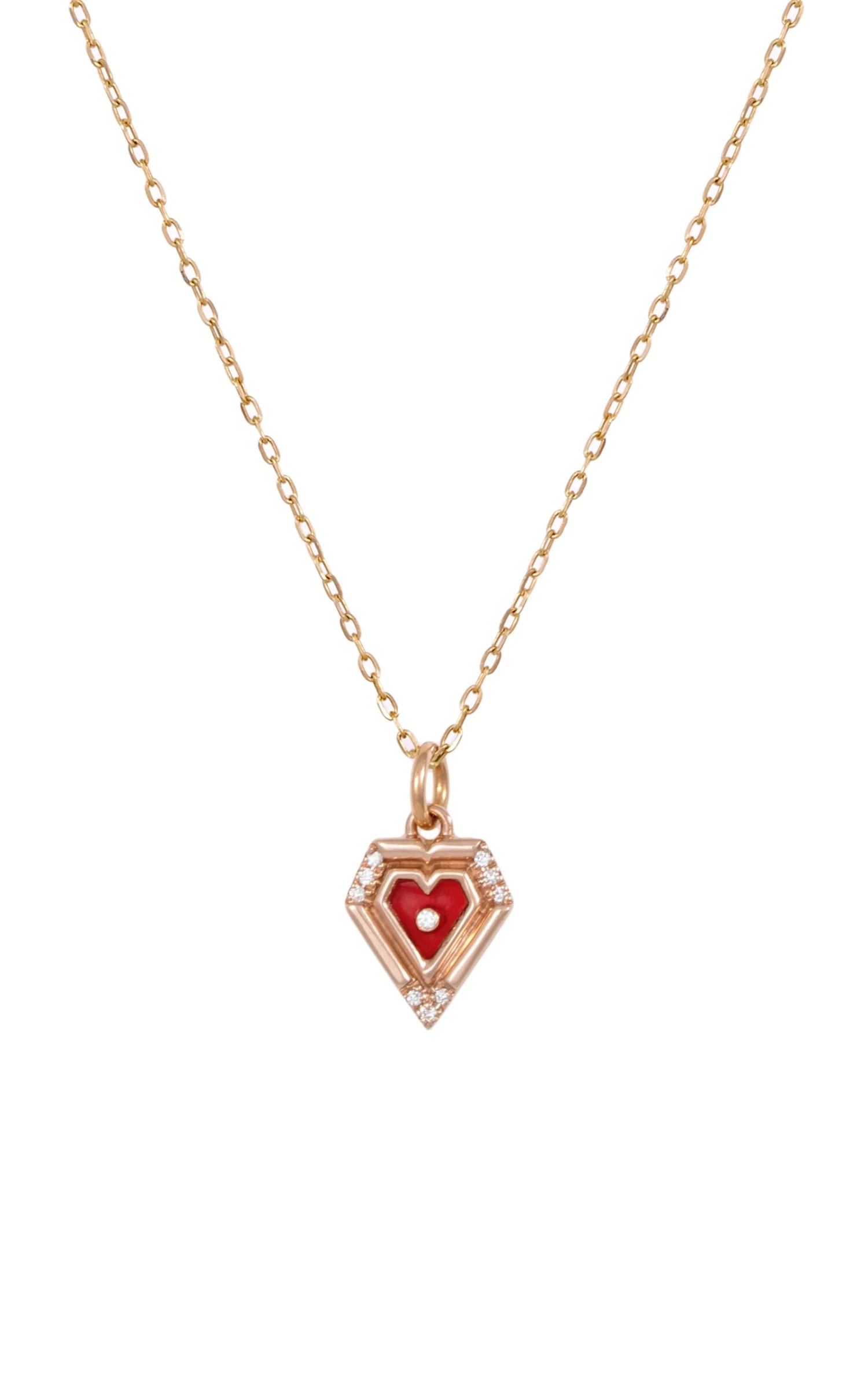 Mini Heart 18K Rose Gold Agate Diamond Necklace 4 Mini Heart 18K Rose Gold Agate Diamond Necklace - Image 2