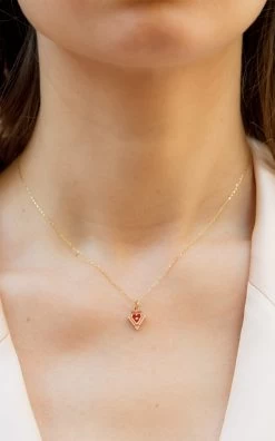 Mini Heart 18K Rose Gold Agate Diamond Necklace