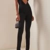 Exclusive Satin Jumpsuit -Lady Fashion Store laquan smith black exclusive satin jumpsuit