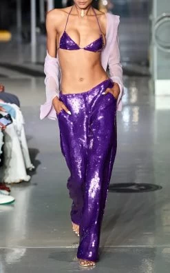 Sequined Pants -Lady Fashion Store laquan smith purple sequined pants 3